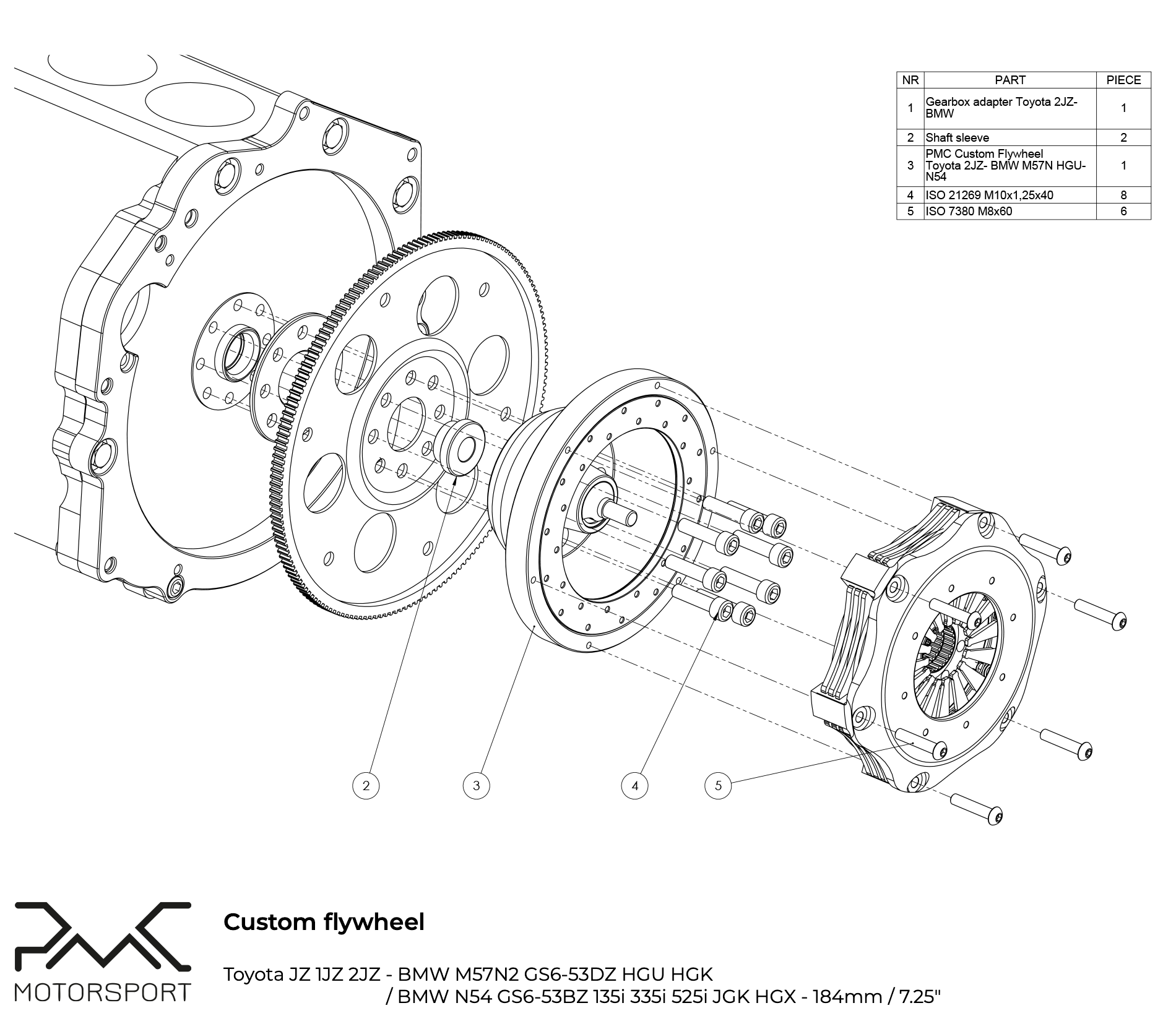 instrukcja montażu koła zamachowego PMC Toyota JZ 1JZ 2JZ - GS6-53DZ 184mm / 7.25